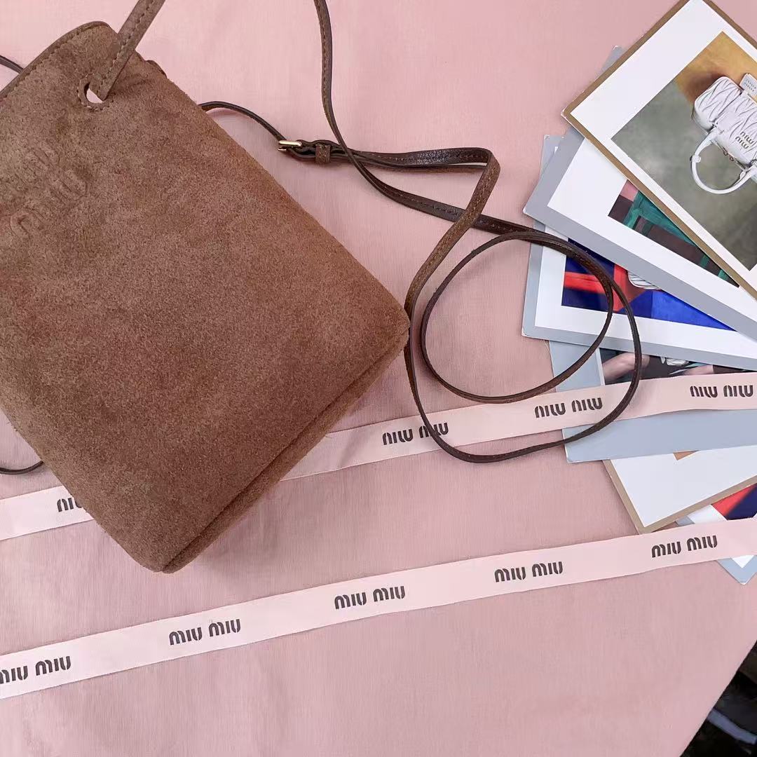 MiuMiu 2026 Mini Bucket Bag 17cm Brown Suede