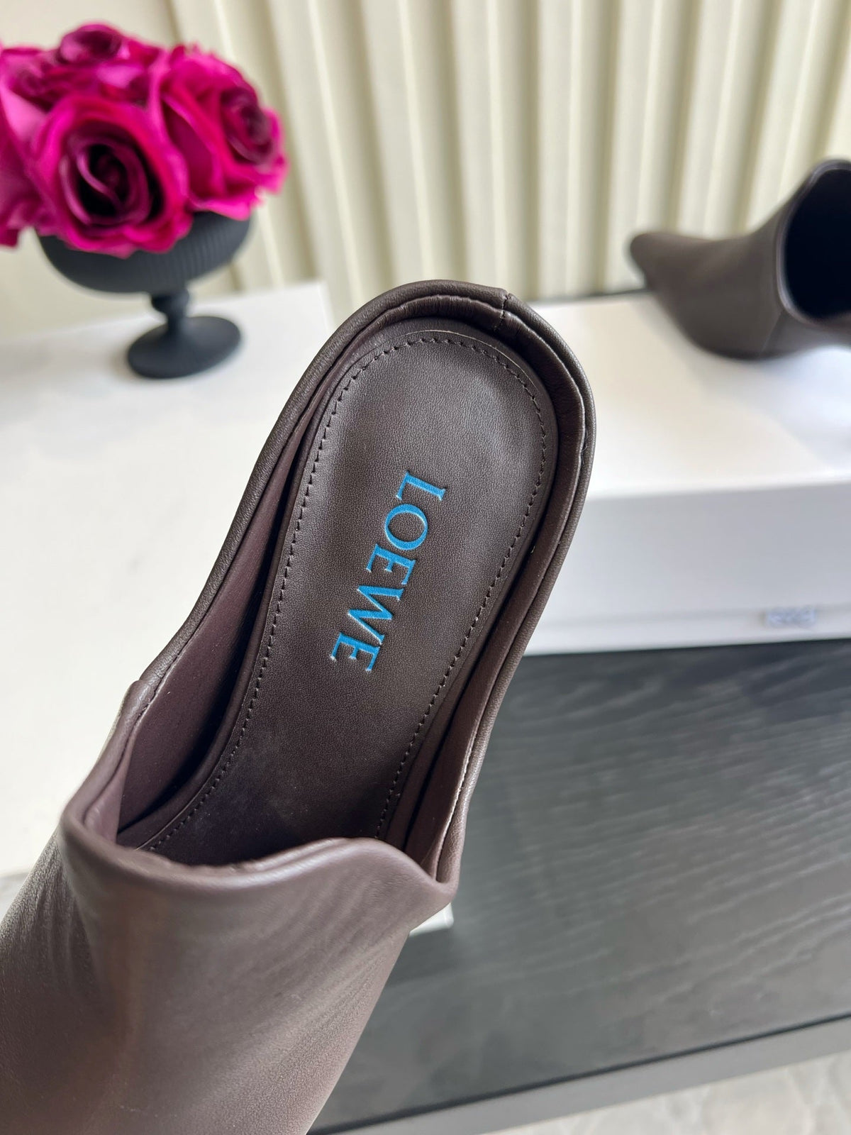 Loewe 26S Heeled Mules In Dark Brown Calfskin