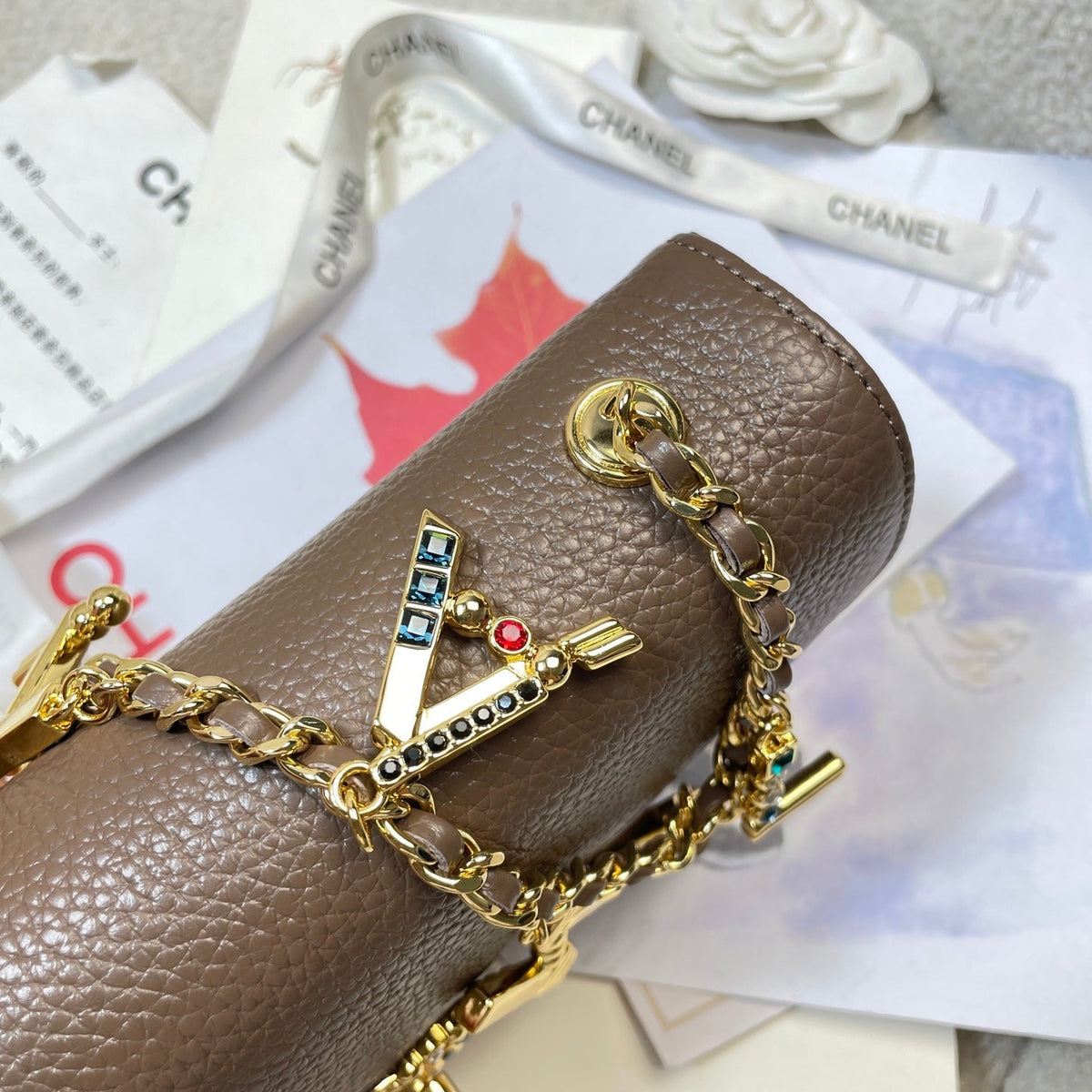 Chanel 2026 Gemstone-encrusted Flap Bag 22cm Textured Leather 407426