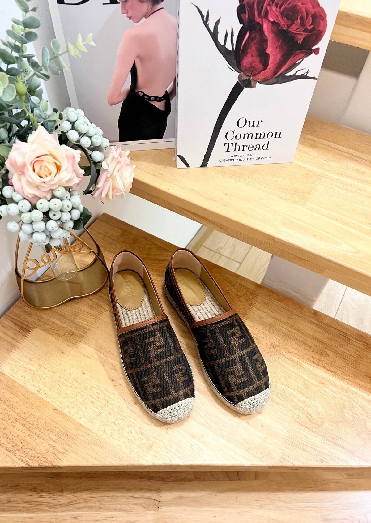 Fendi 26S Espadrille Loafers Dark Brown Canvas Style 4