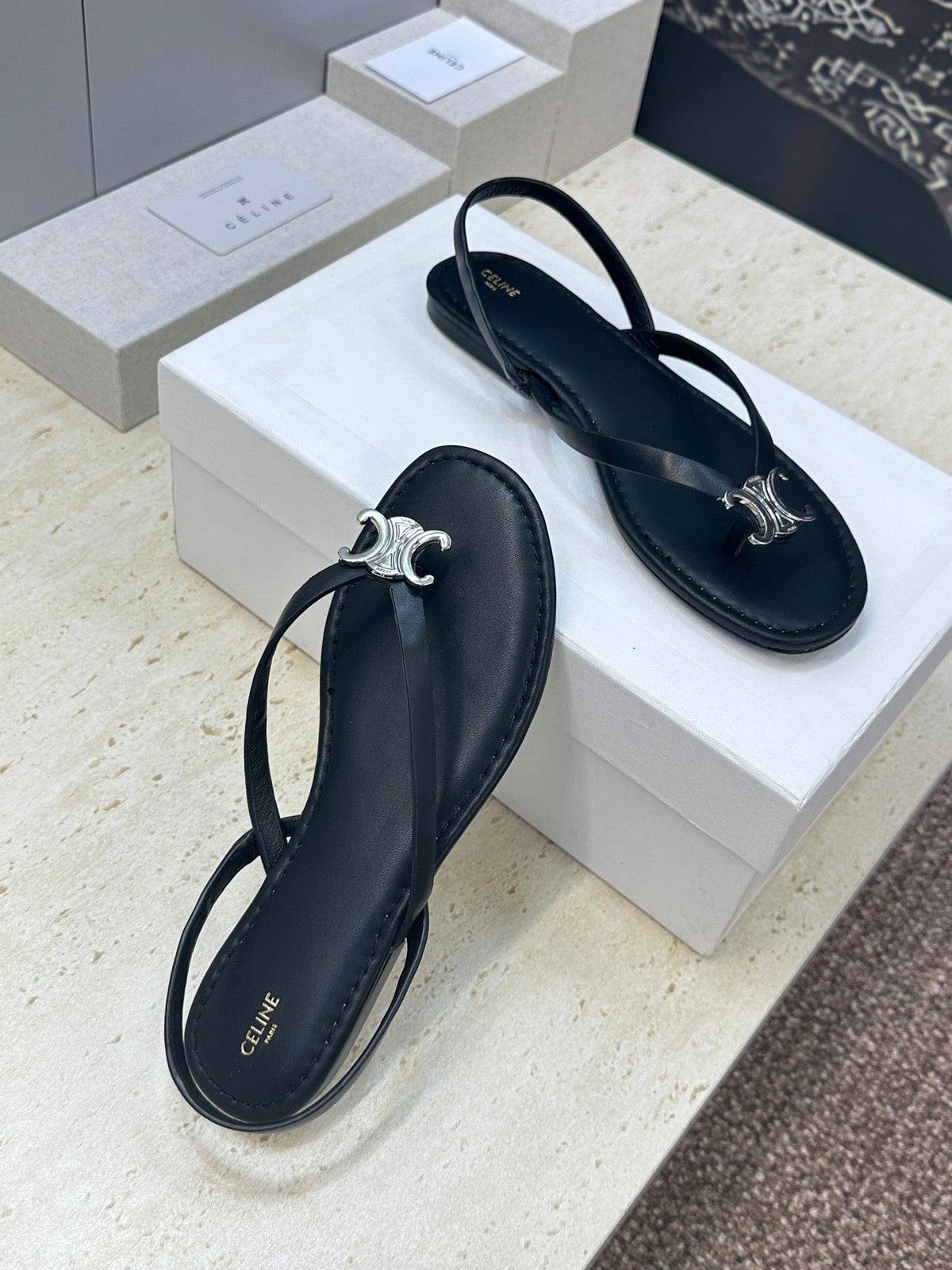 Celine 26s Thong Sandals Black Calfskin 602479
