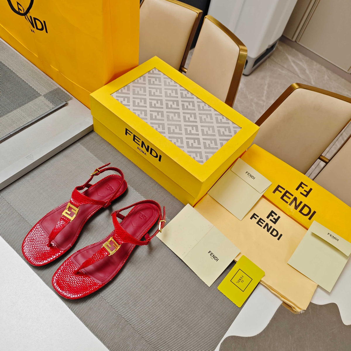 Fendi 26S Flip-Flop Sandals Red Calfskin