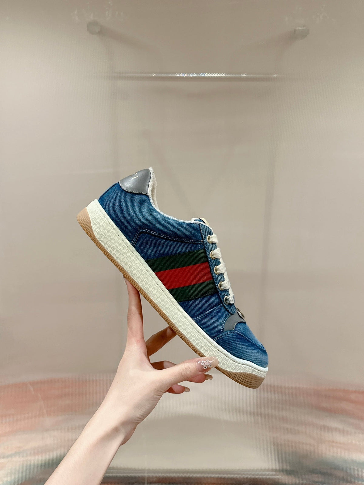 GG 26s Screener Sneaker Blue Denim And Leather