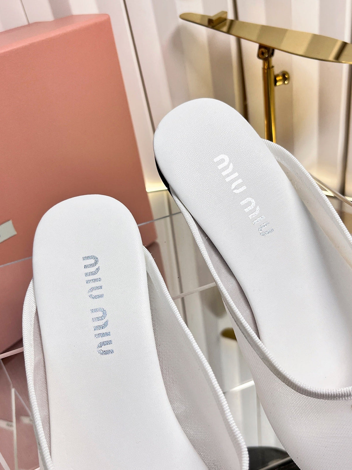 Miumiu 26S Flat Mules White Fabric And Leather