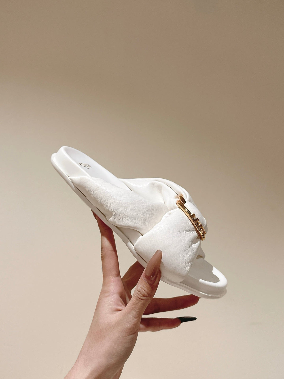 Fendi 26S Wide Cross-Strap Sandals White Lambskin