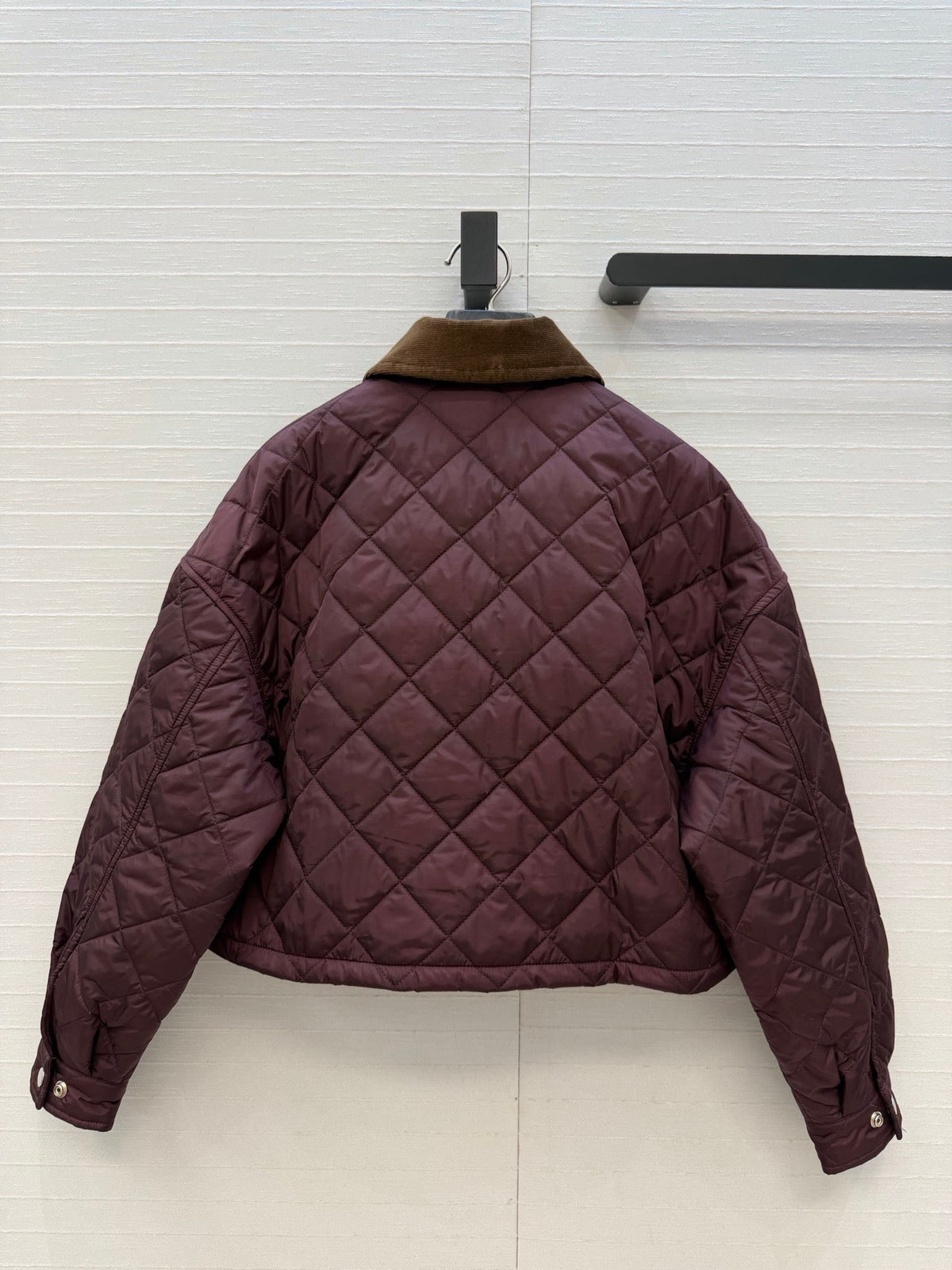 Prad 26FW Diamond-Quilted Cropped Jacket Corduroy Collar Polyester 440516