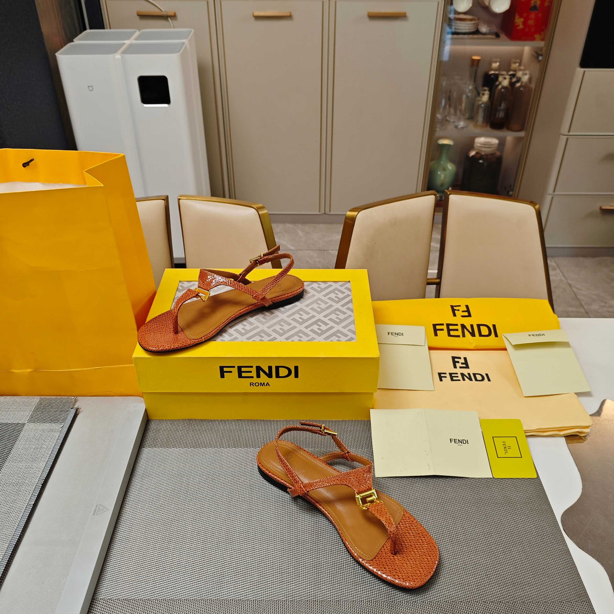Fendi 26S Flip-Flop Sandals Light Brown Calfskin