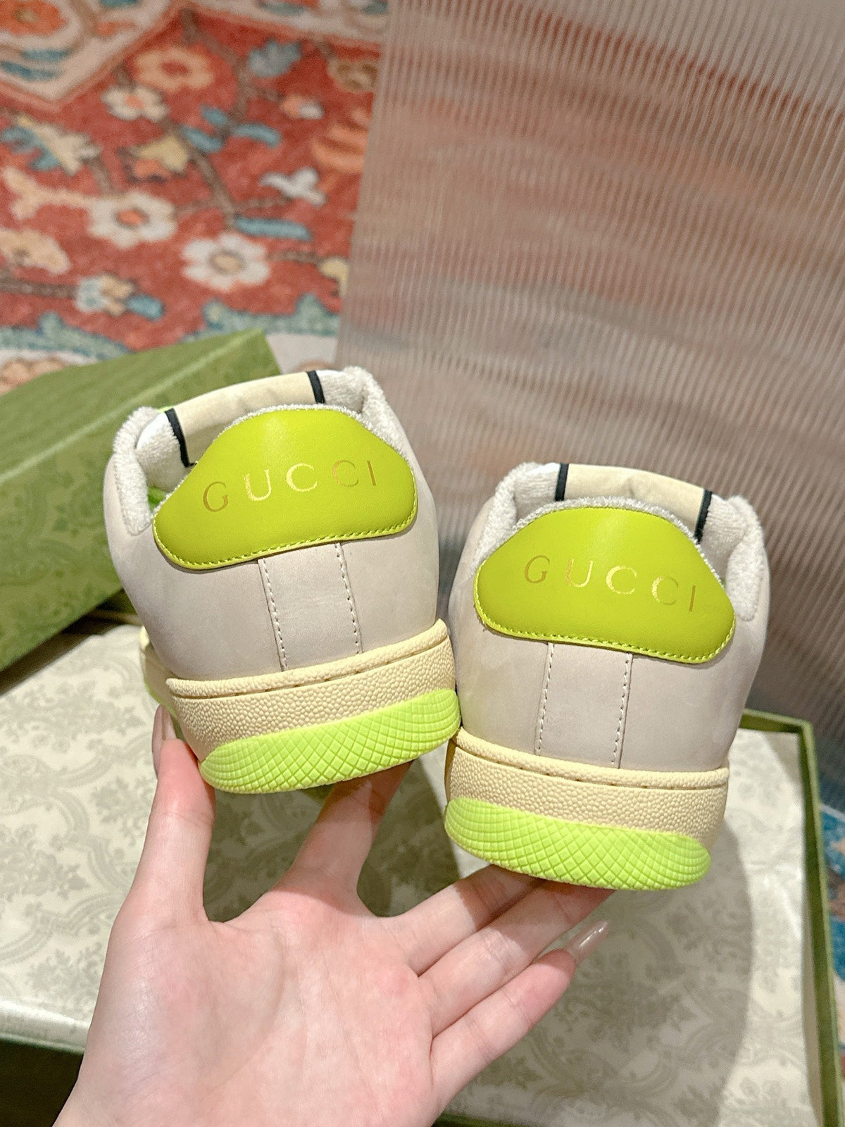 GG 26s Screener Sneaker Beige Mix Light Green Suede