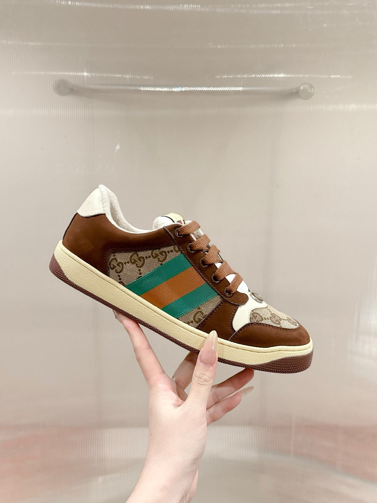 GG 26s Screener Sneaker Brown Suede And Beige Canvas