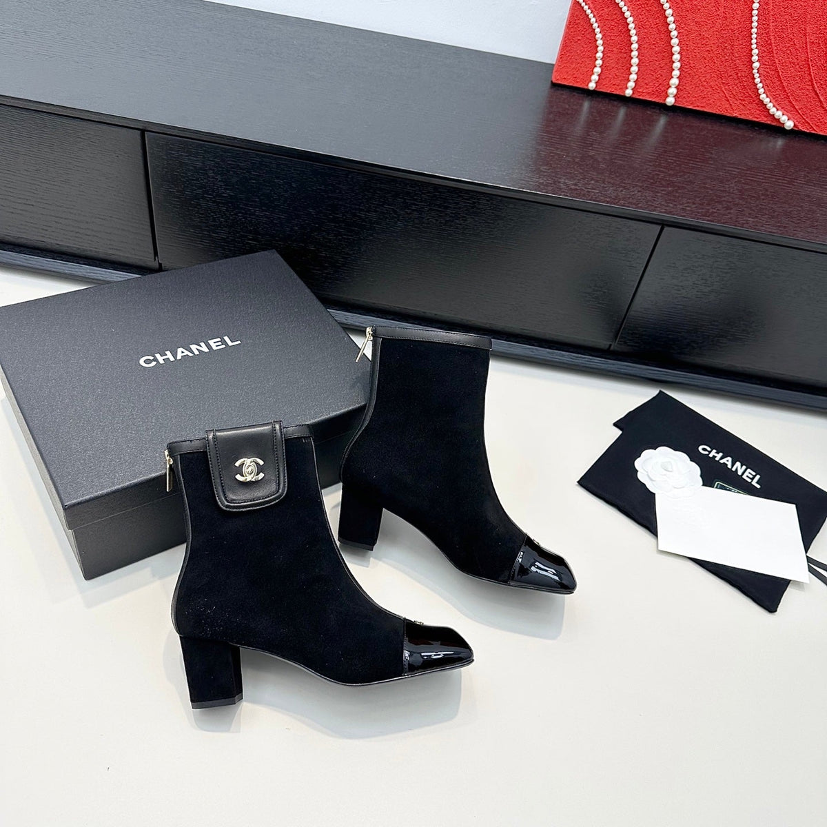 Chanel 2026 Square-Toe Ankle Boots Suede Leather 188838