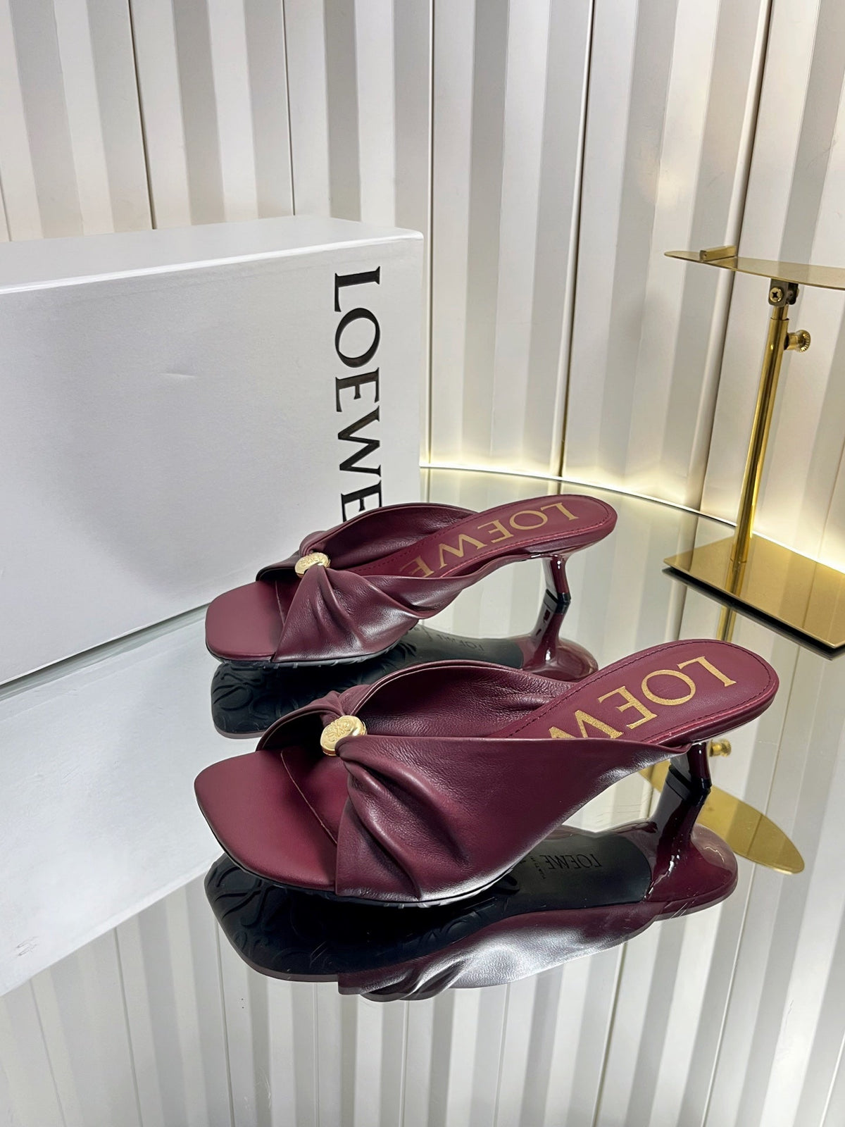 Loewe 26S Heeled Sandals 45 mm In Dark Red Calfskin