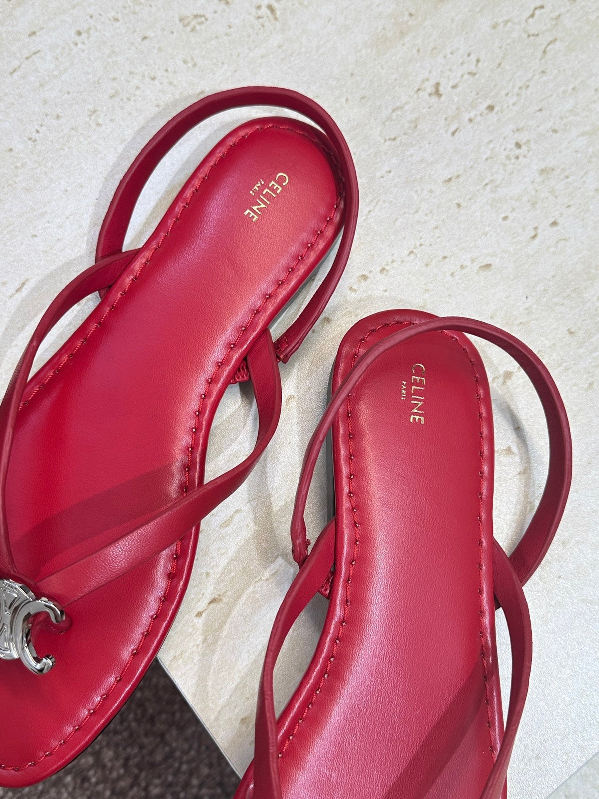 Celine 26s Thong Sandals Red Calfskin 751936