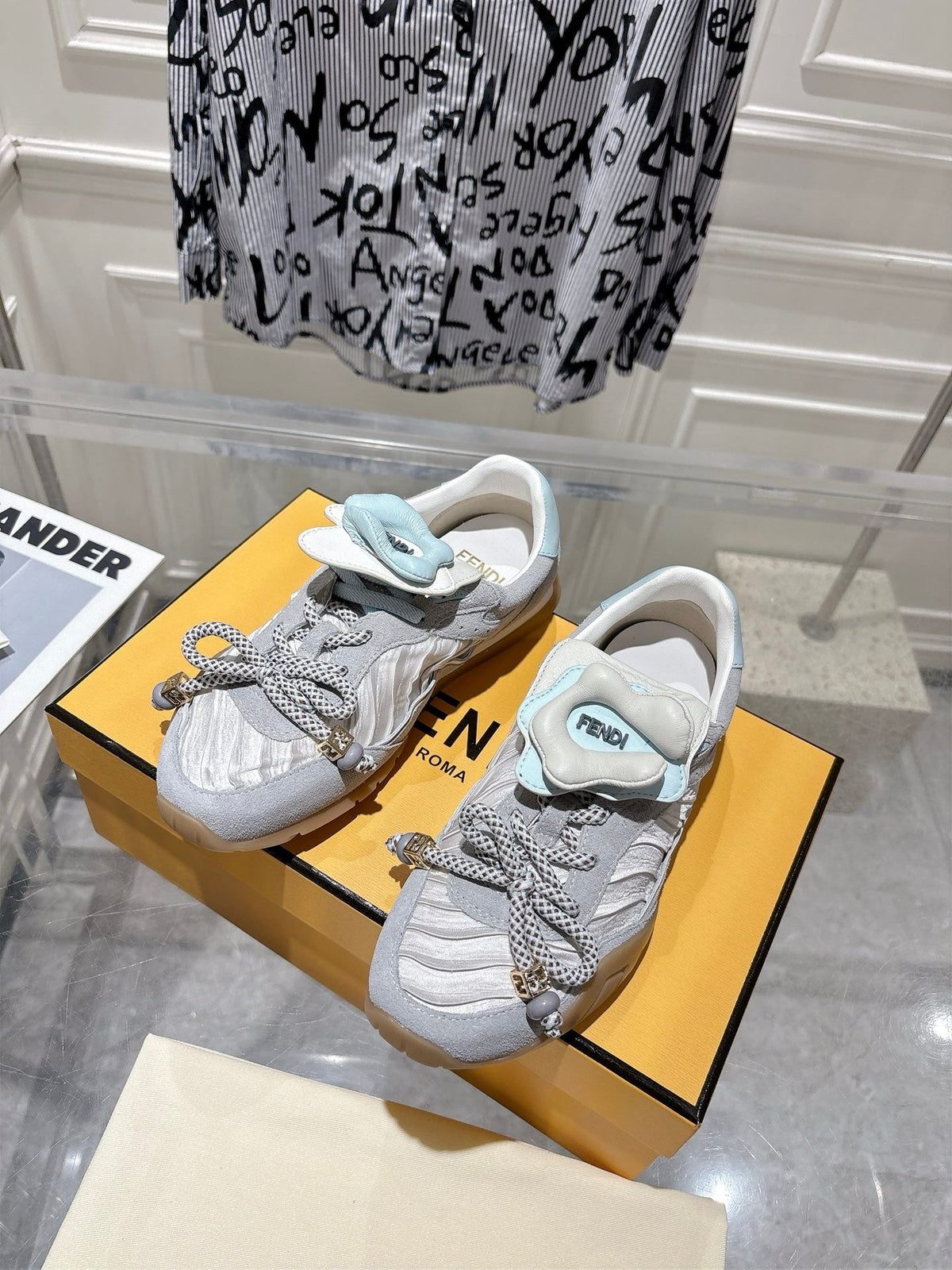 Fendi 26S Sneakers Grey Fabric And Suede
