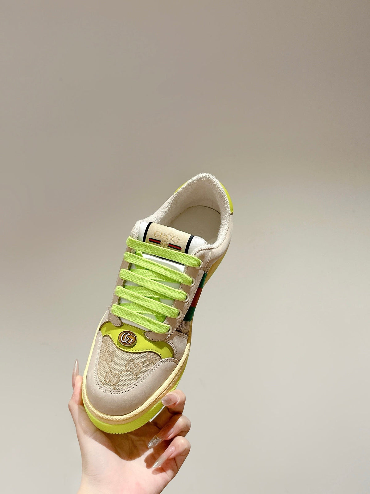GG 26s Screener Sneaker Beige Mix Light Green Suede