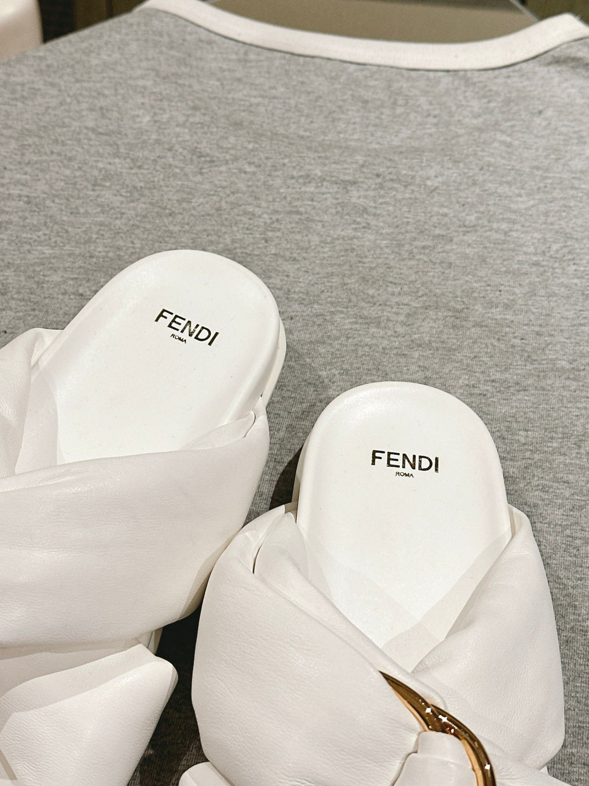 Fendi 26S Wide Cross-Strap Sandals White Lambskin