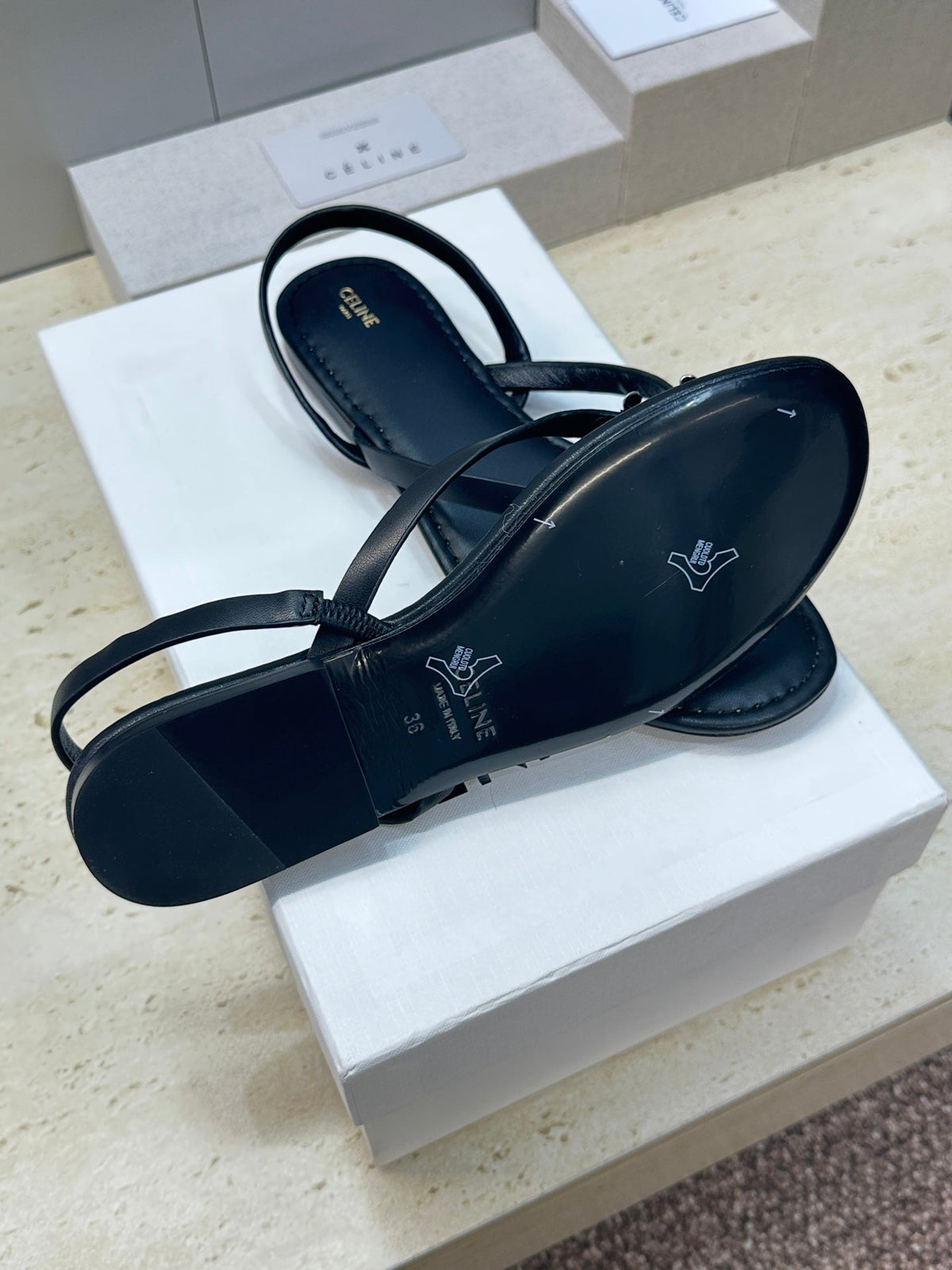 Celine 26s Thong Sandals Black Calfskin 602479