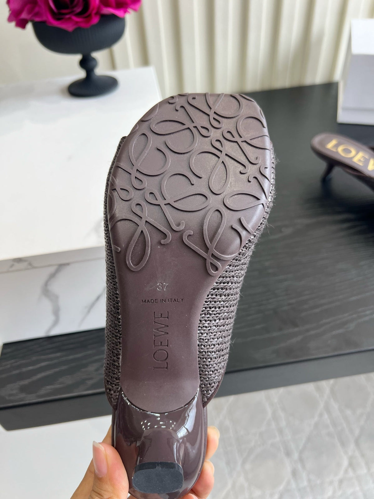 Loewe 26S High-Heel Sandals 45 mm In Dark Brown Raffia And Lambskin