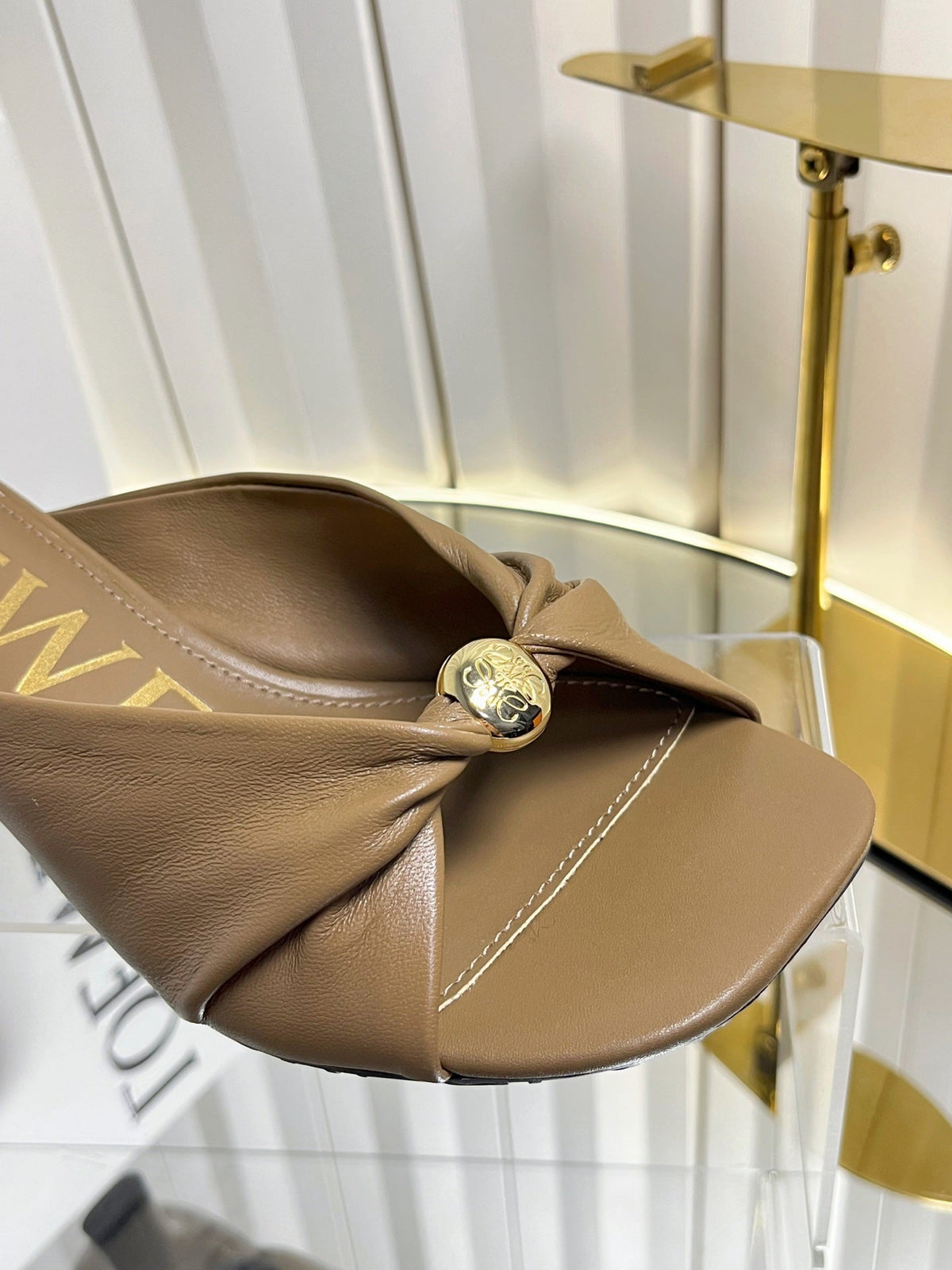 Loewe 26S Heeled Sandals 45 mm In Camel Brown Calfskin