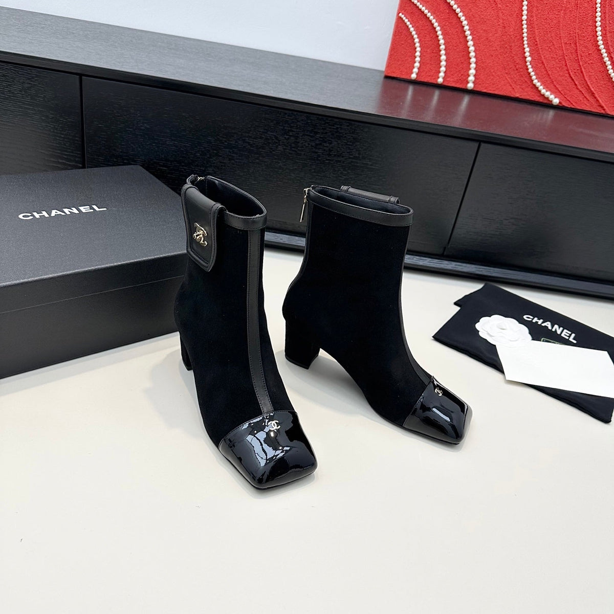 Chanel 2026 Square-Toe Ankle Boots Suede Leather 188838