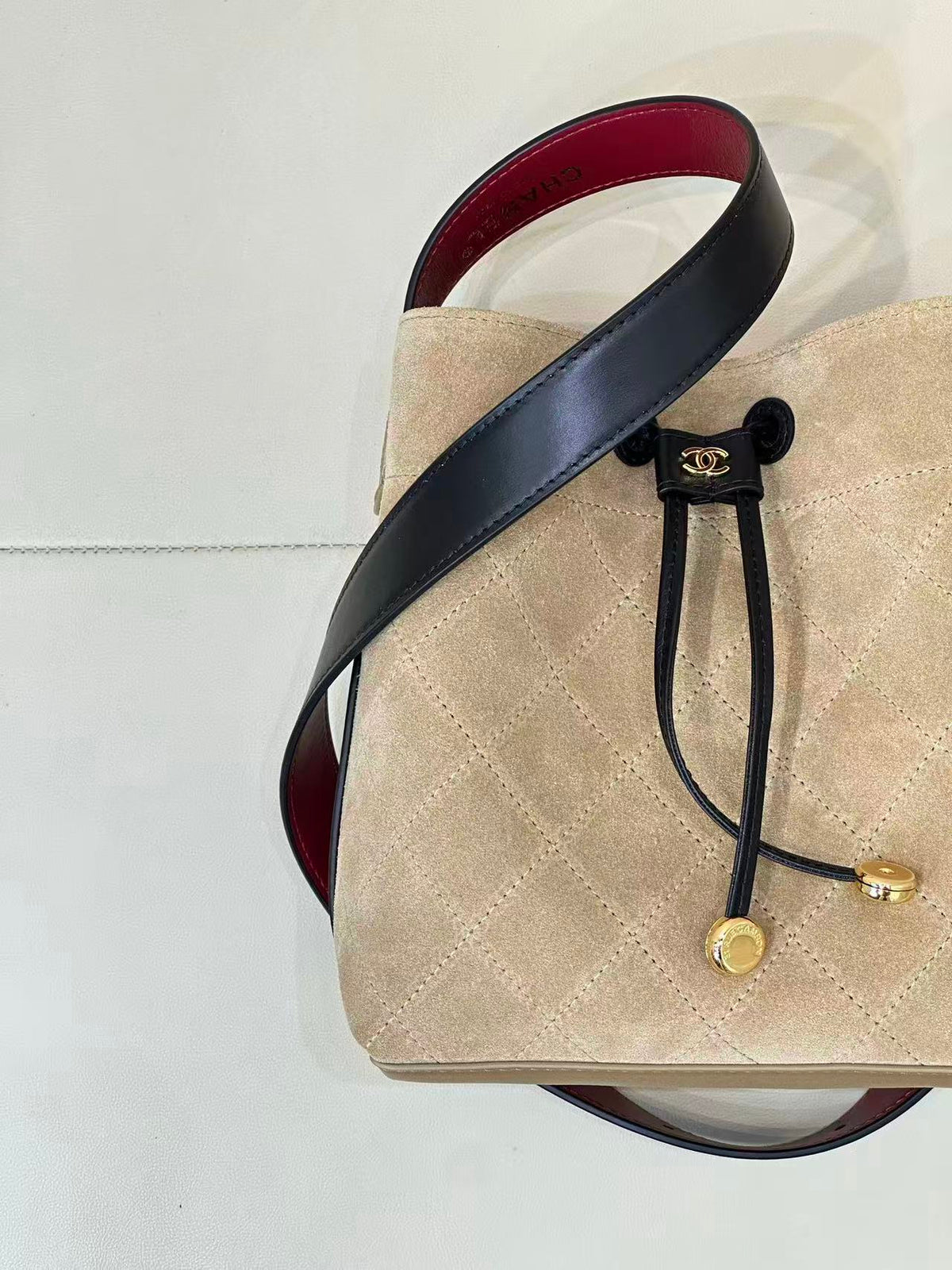 CC 26FW Bucket Bag 19cm Dark Beige Suede Calfskin