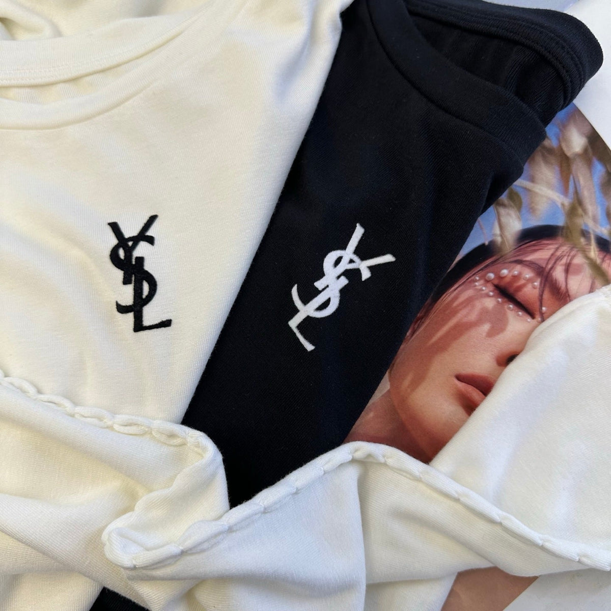 YSL 26FW Long-Sleeved Top Embroidered Logo Viscose 446450