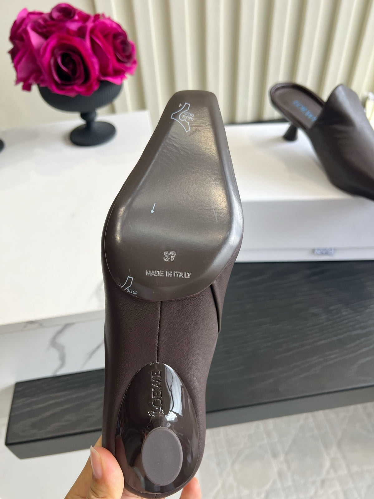 Loewe 26S Heeled Mules In Dark Brown Calfskin