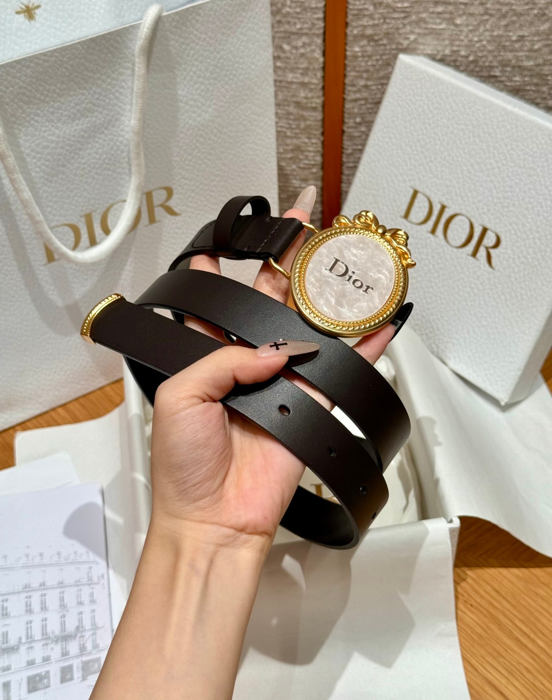 CD 26FW Medaillon Belt 2.5cm Rococo Buckle Antique Gold-Tone Metal Calfskin 220641