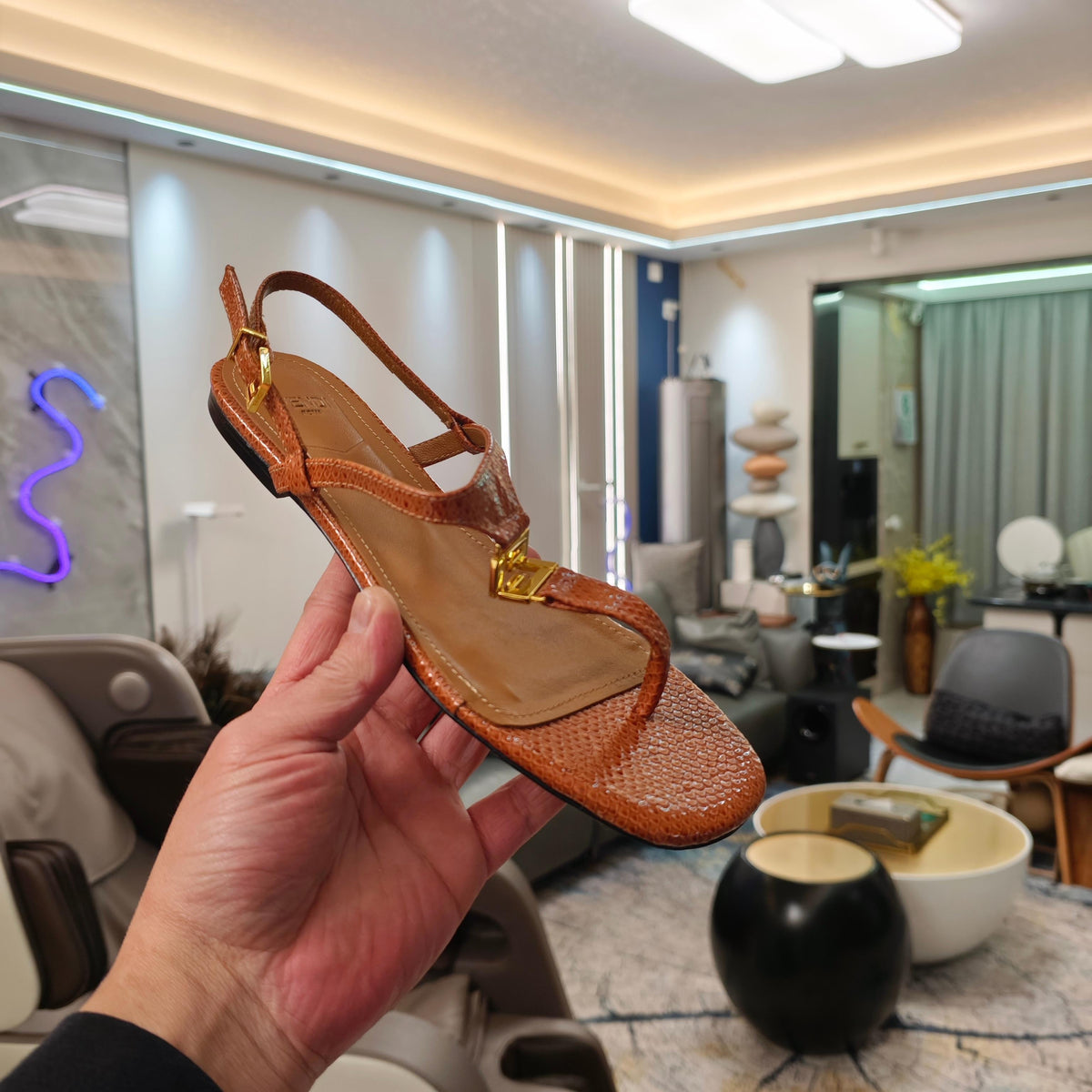 Fendi 26S Flip-Flop Sandals Light Brown Calfskin