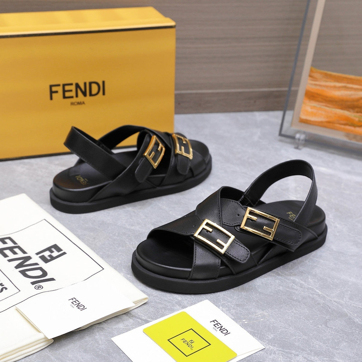 Fendi 26S Flat Sandals Black Calfskin