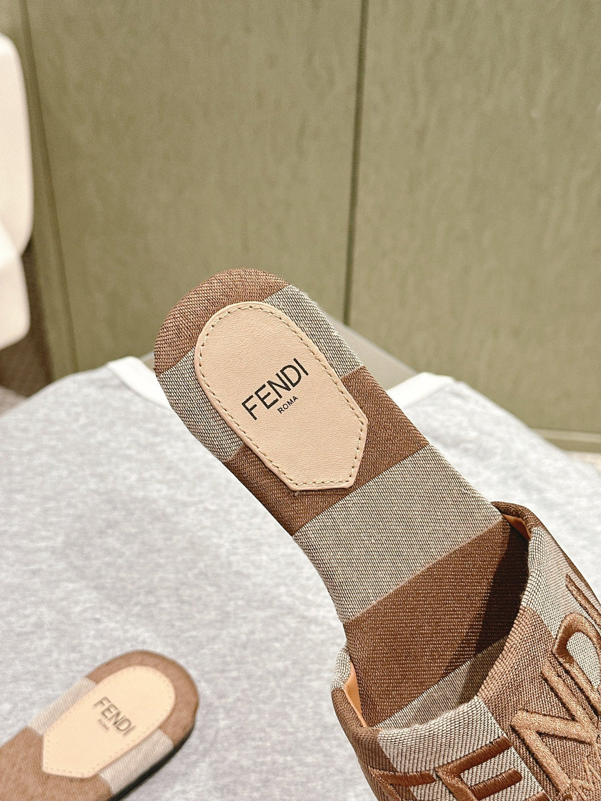 Fendi 26S Slide Sandals Beige And Brown Canvas