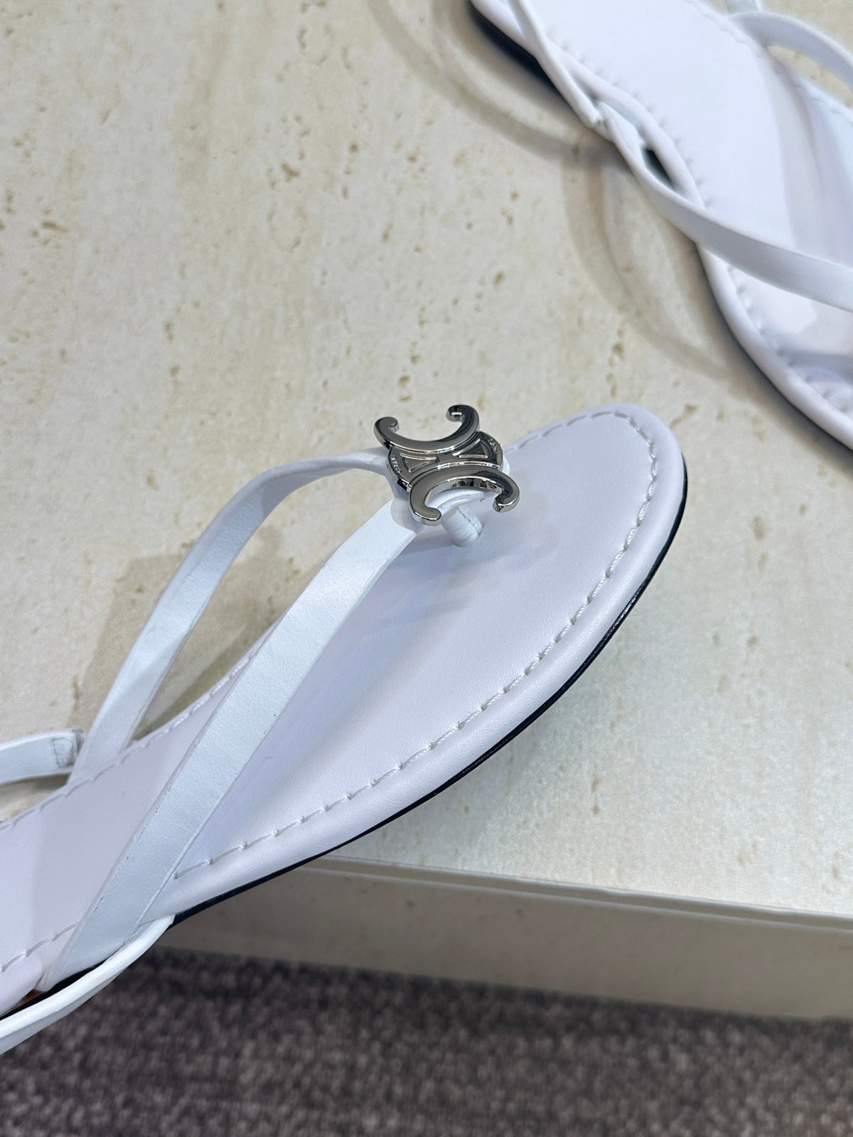 Celine 26s Thong Sandals White Calfskin 294817