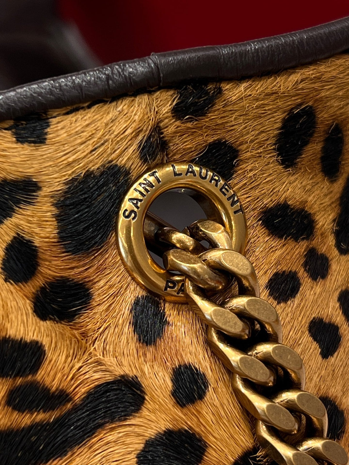 YSL 2026 Leopard Print Icare Tote Bag 46cm Horsehair Leather