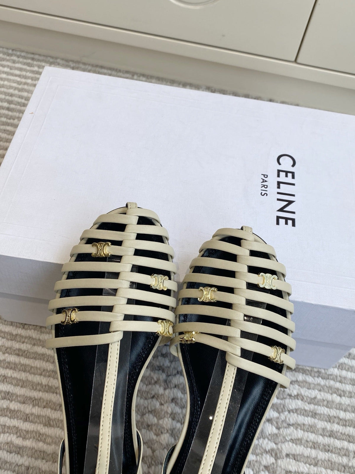 Celine 26s Clea Triomphe Gladiator Sandals Beige Lambskin 519284
