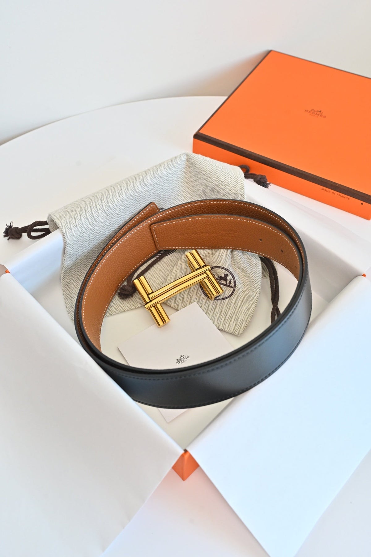 HM 26FW Reversible Tube H Belt 3.8cm Haze Leather 220399