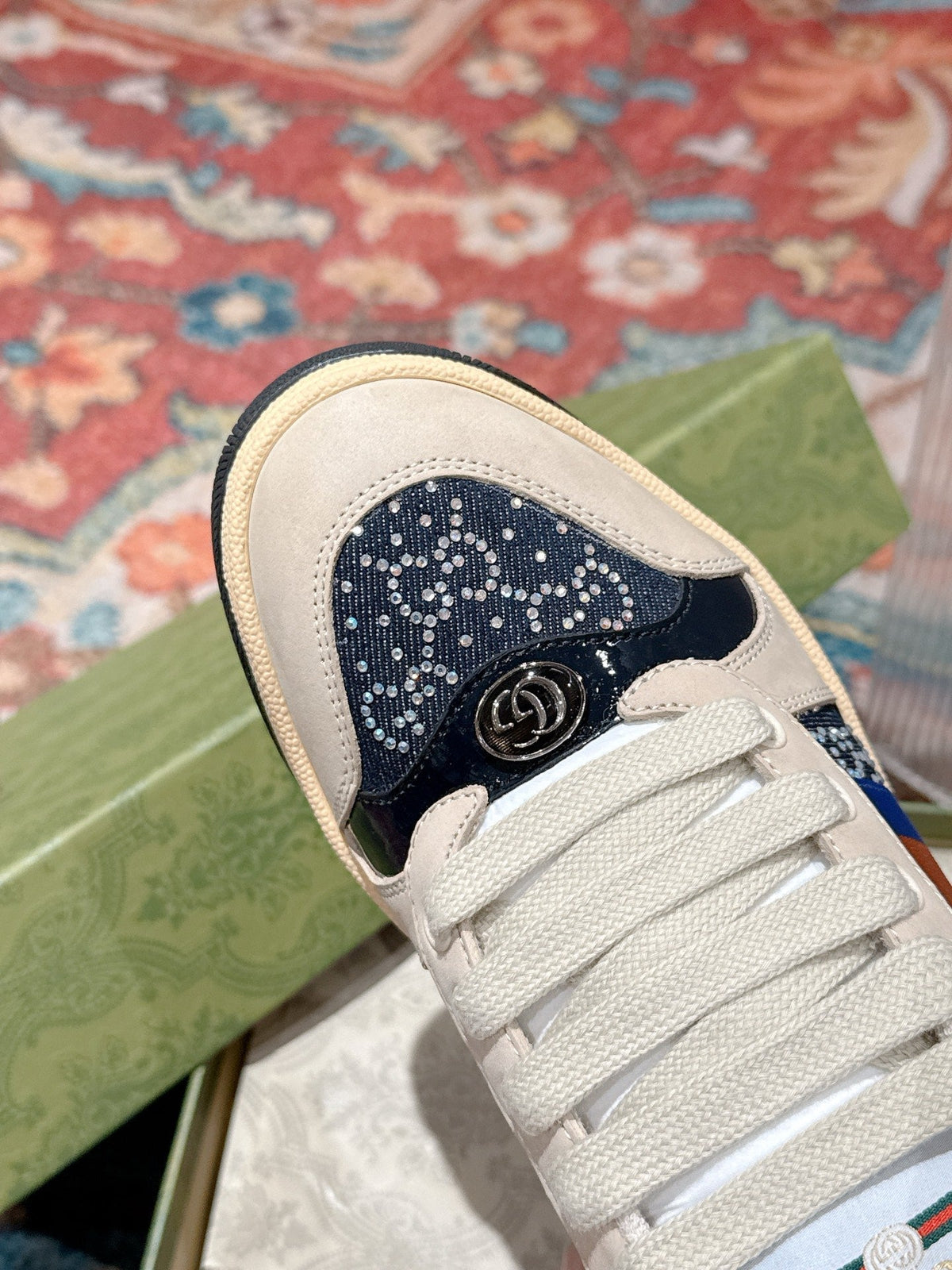 GG 26s Screener Sneaker Beige Suede Mix Navy Blue Canvas