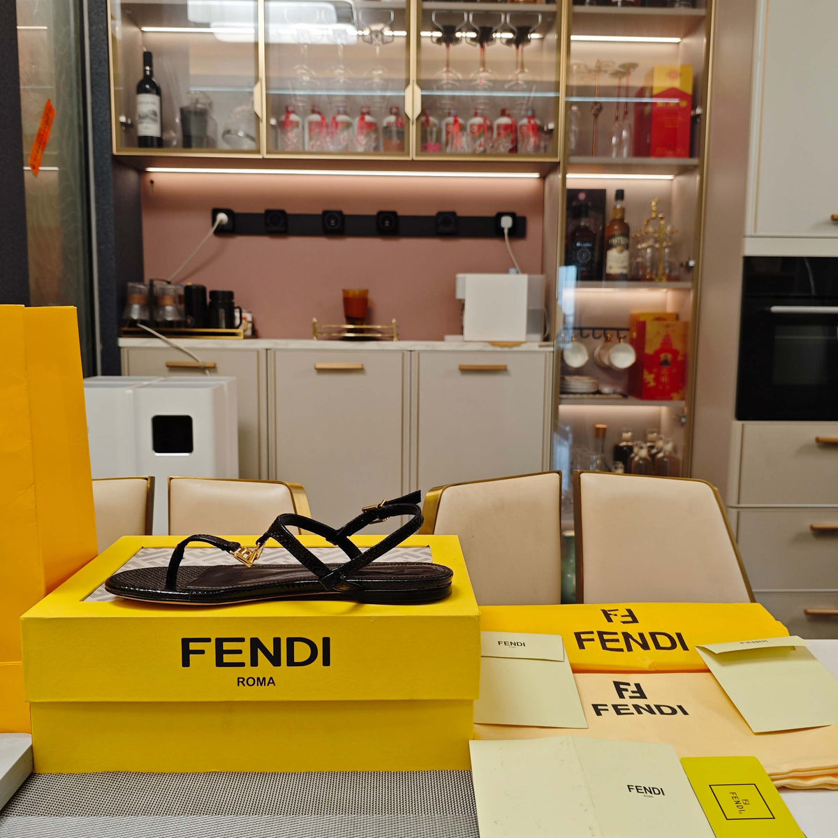 Fendi 26S Flip-Flop Sandals Black Calfskin