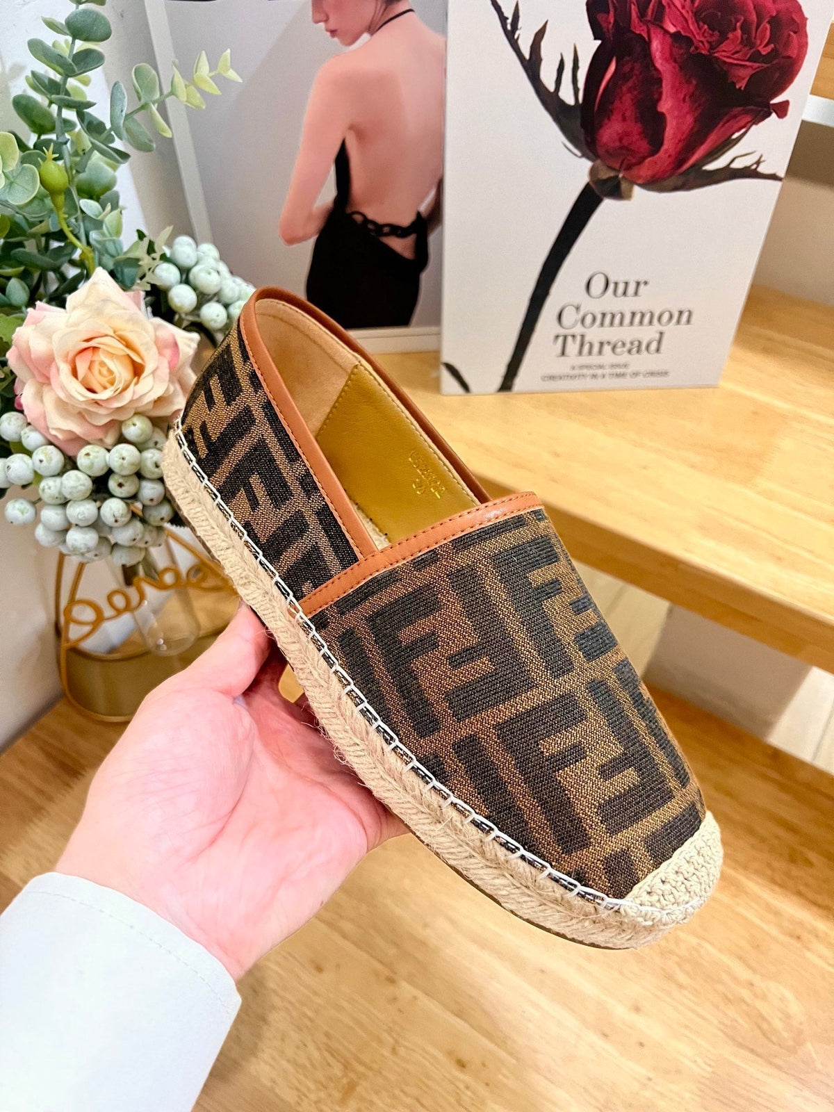 Fendi 26S Espadrille Loafers Dark Brown Canvas Style 4