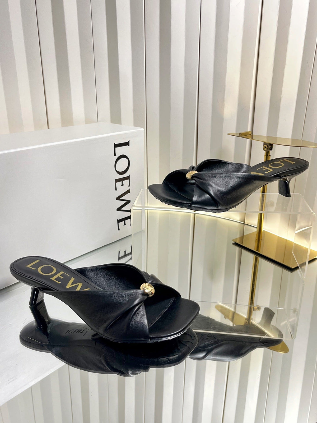 Loewe 26S Heeled Sandals 45 mm In Black Calfskin