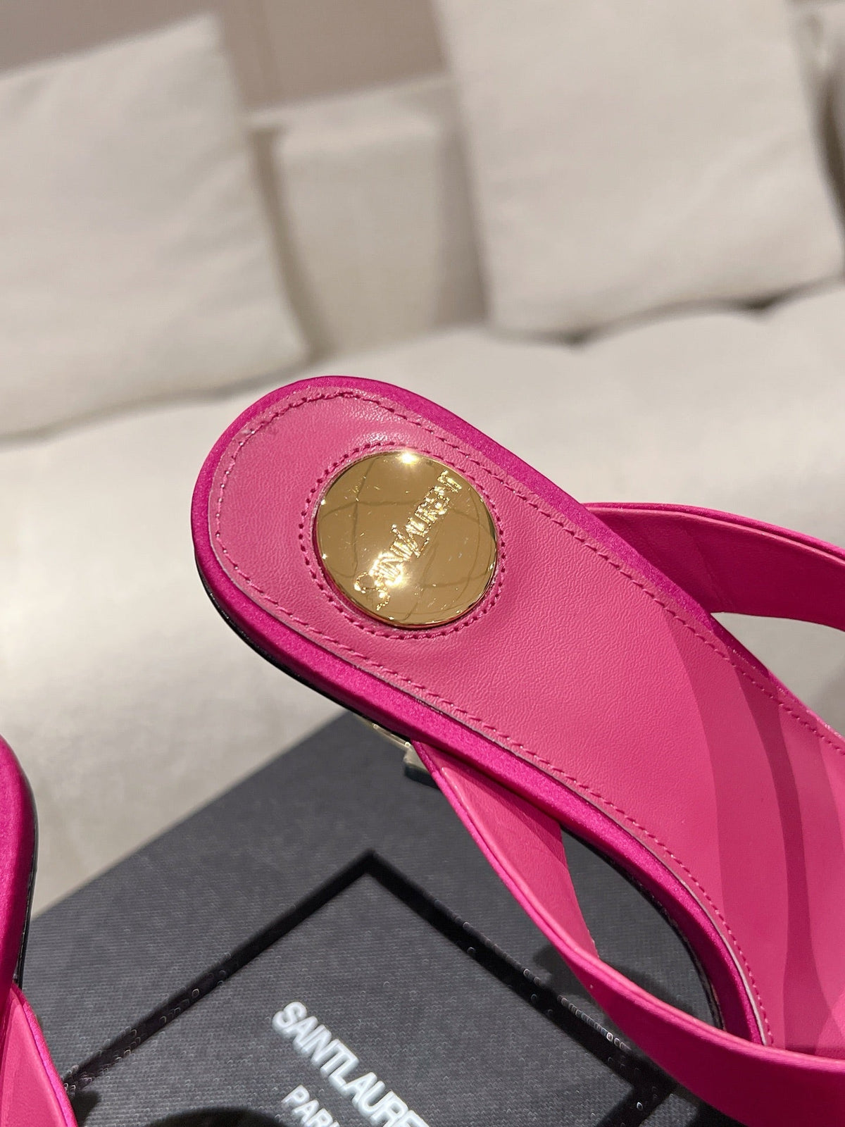 YSL 26S Heeled Thong Sandals 8.5cm Dark Pink Satin