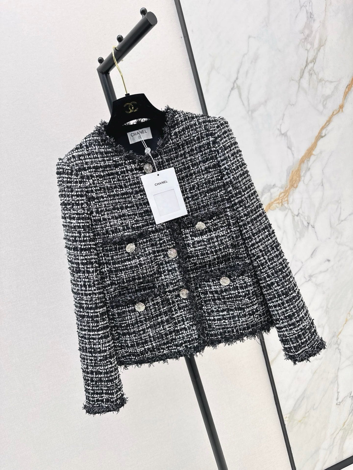 Chanel 2026 Round Neckline Jacket Black Tweed