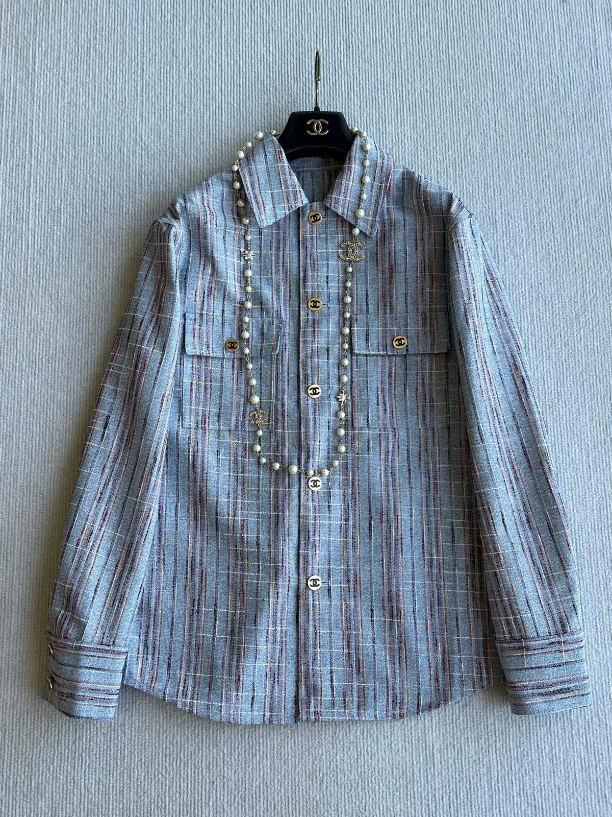 Chanel 2026 Long-Sleeved Jacket And Skirt Set Blue Cotton
