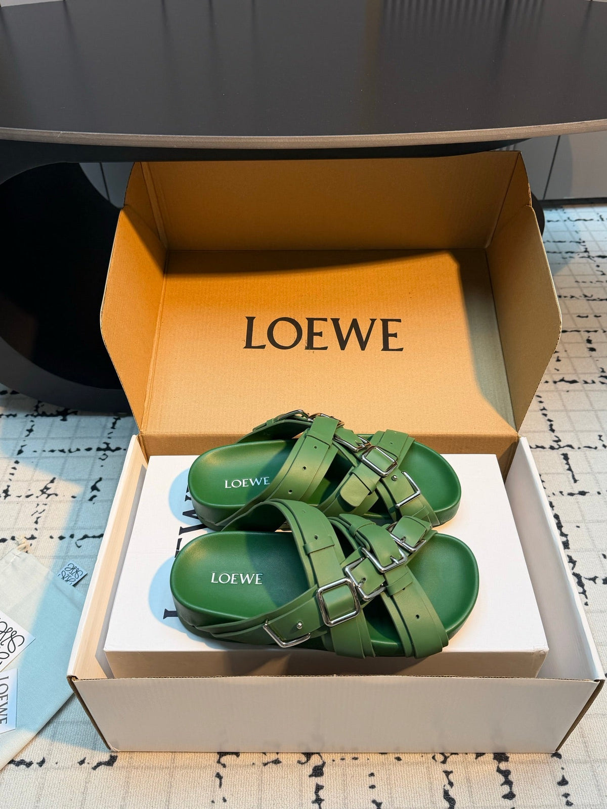 Loewe 2026 Cross-Strap Buckle Flat Sandals Suede Leather 116226