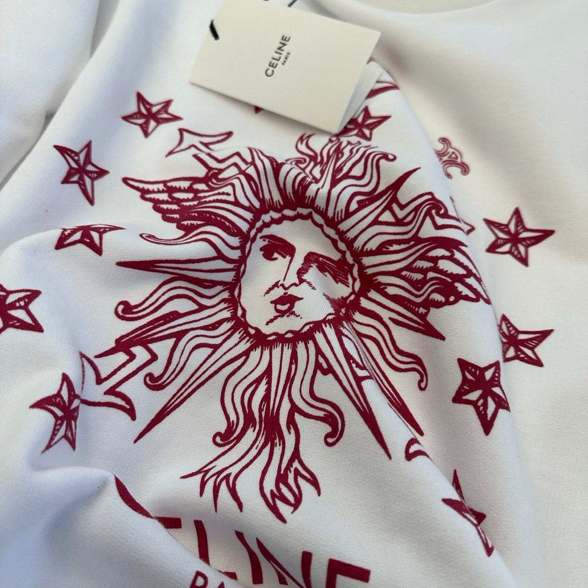 CE 26FW Sweatshirt Zodiac Sun Face Graphic Print Blanc Rouge Cotton 430746