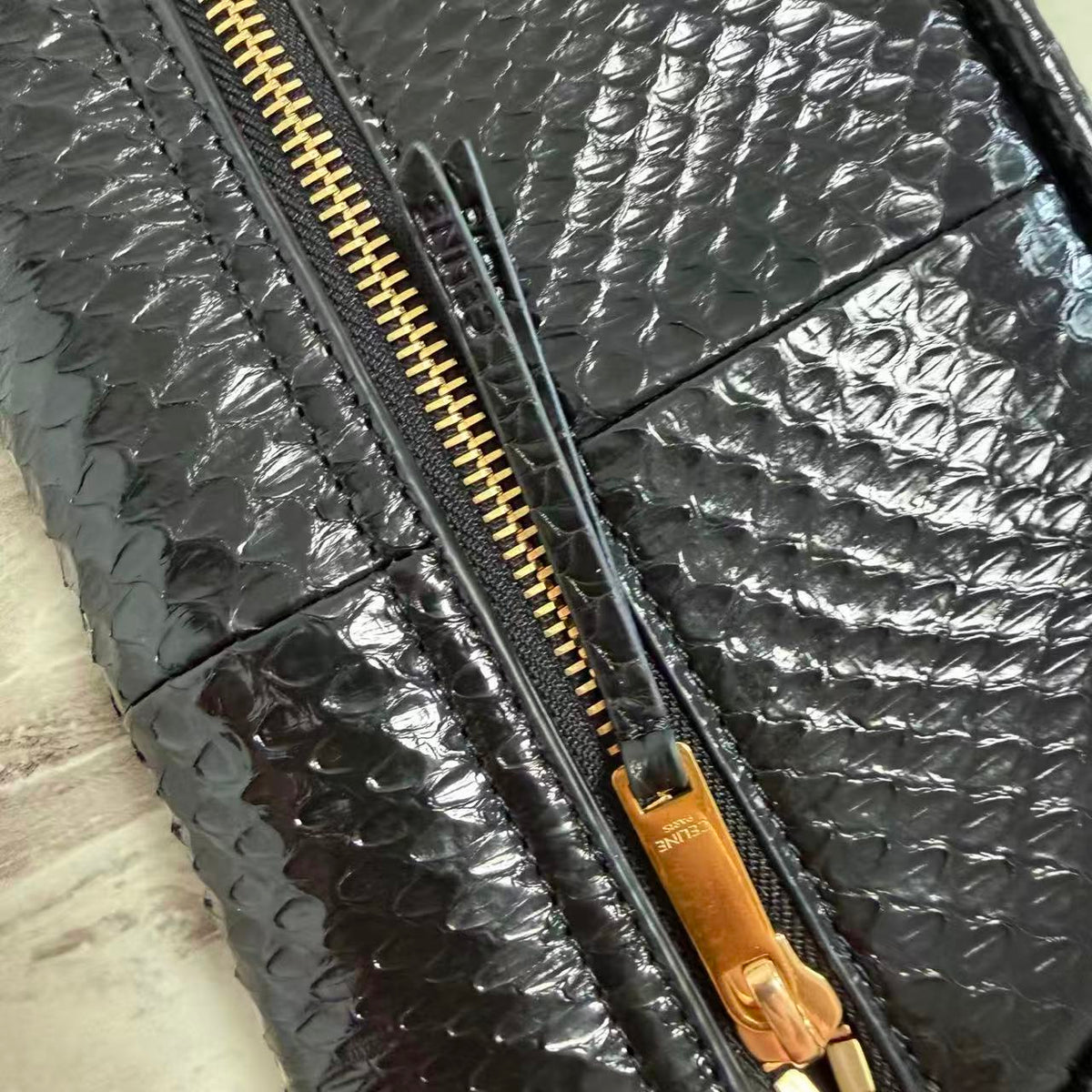 CE 26S Half-Moon Shoulder Bag 25cm Black Embossed Cowhide Leather