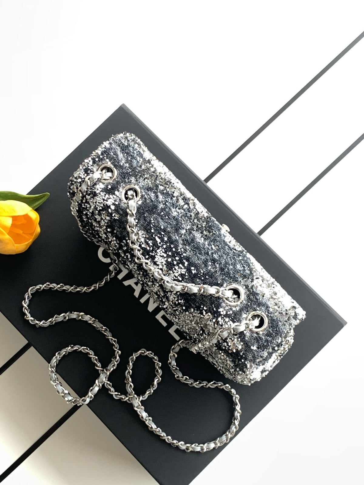 Chanel 2026 Sequin Mini Rectangular Flap Bag 21cm Fabric Leather