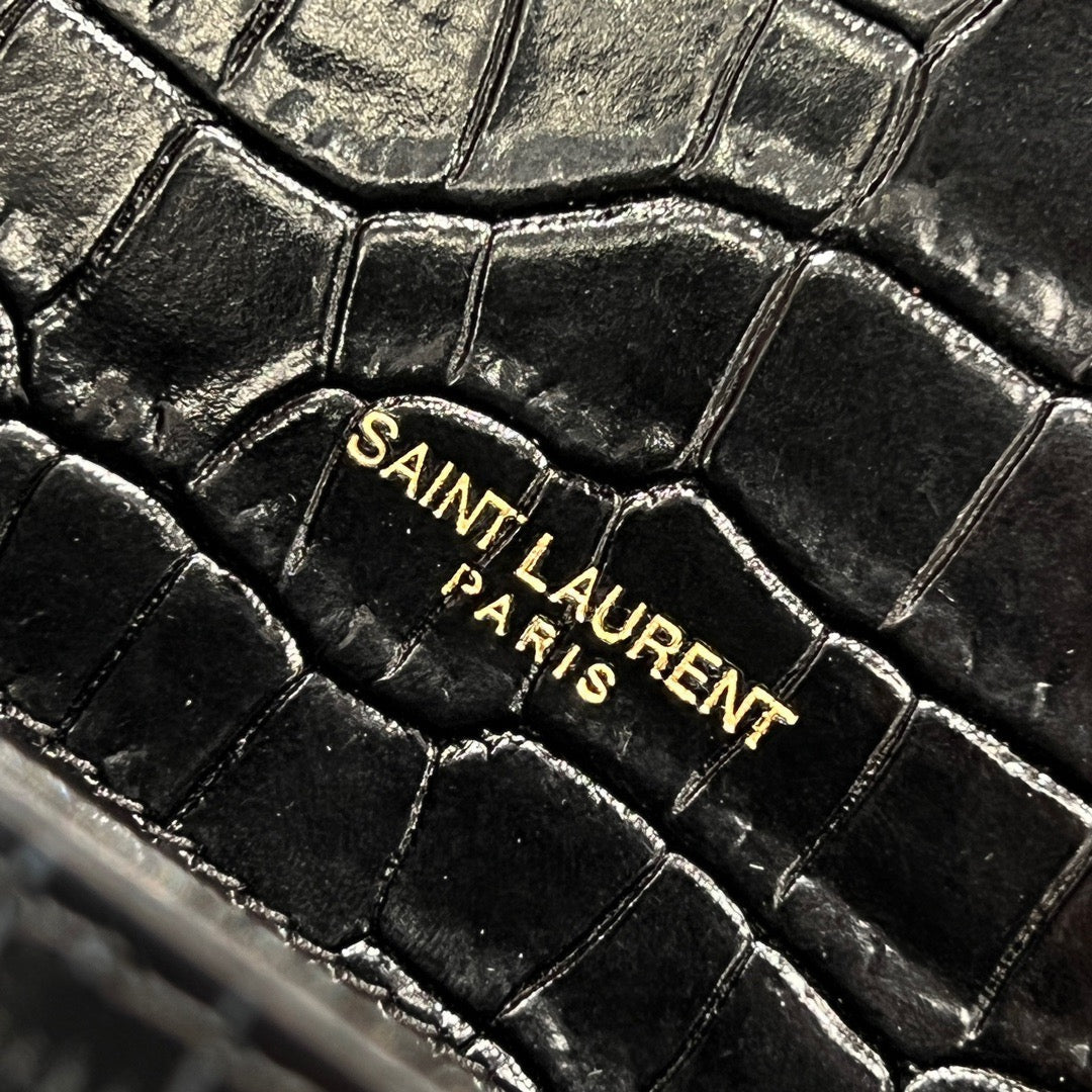 YSL 2026 Kate Bag 20cm Gold Hardware Croc-Embossed Leather