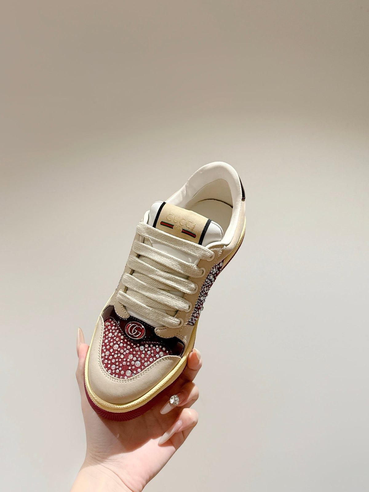 GG 26s Screener Sneaker Beige Suede Mix Dark Red Canvas