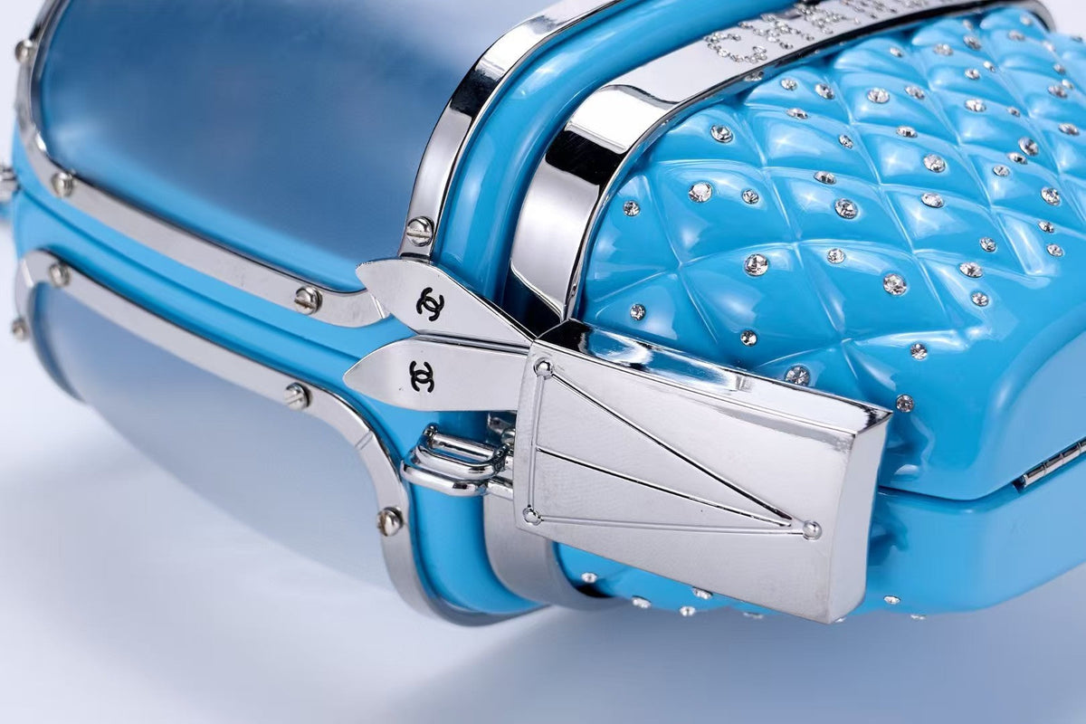 CC 19FW Gondola Minaudière Bag 17cm Blue Acrylic Rhinestones