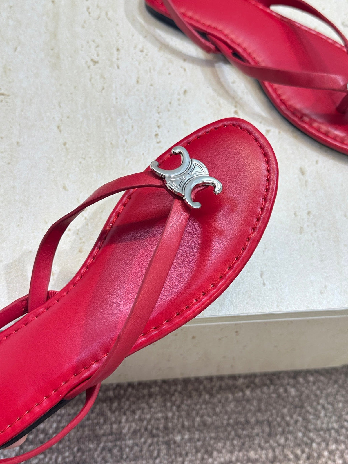 Celine 26s Thong Sandals Red Calfskin 751936