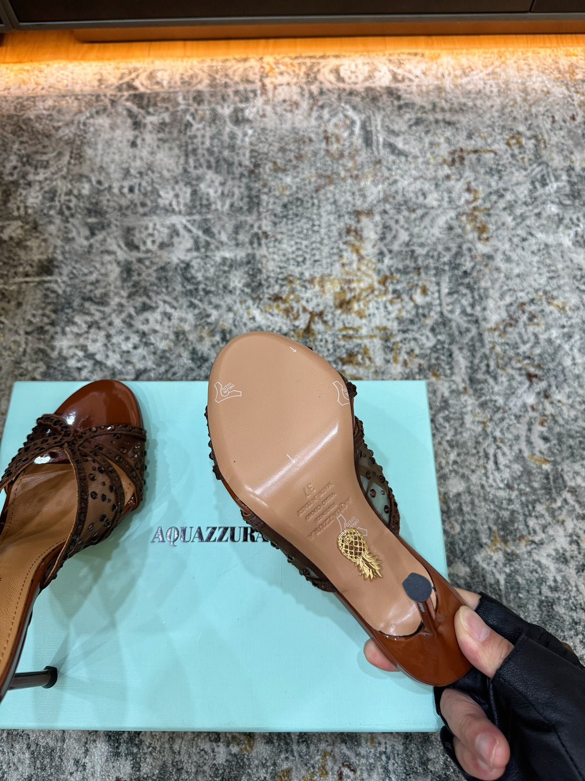 Aquazzura 26S High-Heel Sandals 10.5cm Brown Patent Calfskin And Mesh